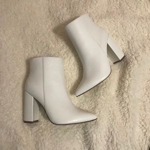 White heeled booties